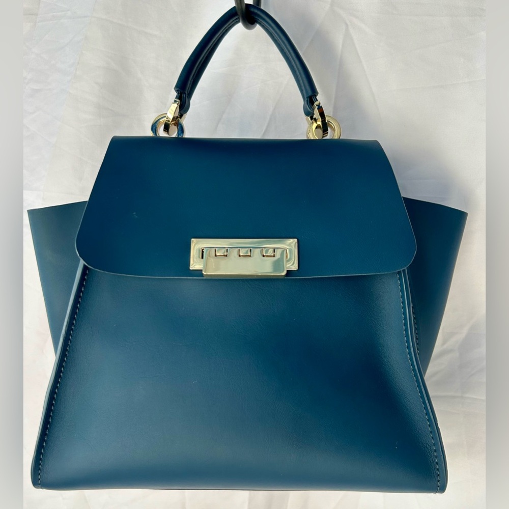 Zac Posen Eartha Iconic Flap Convertible Backpack Removable Straps Navy/Grey